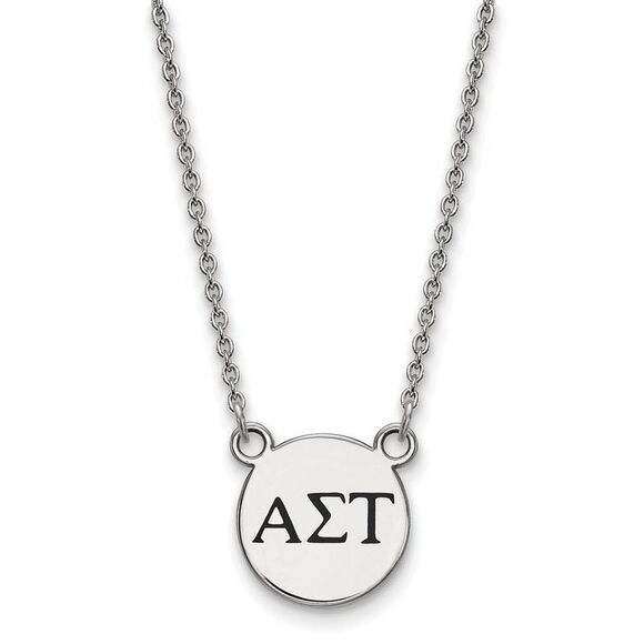 Sterling Silver Alpha Sigma Tau Small Enamel Greek Letters Necklace - Picture 1 of 4